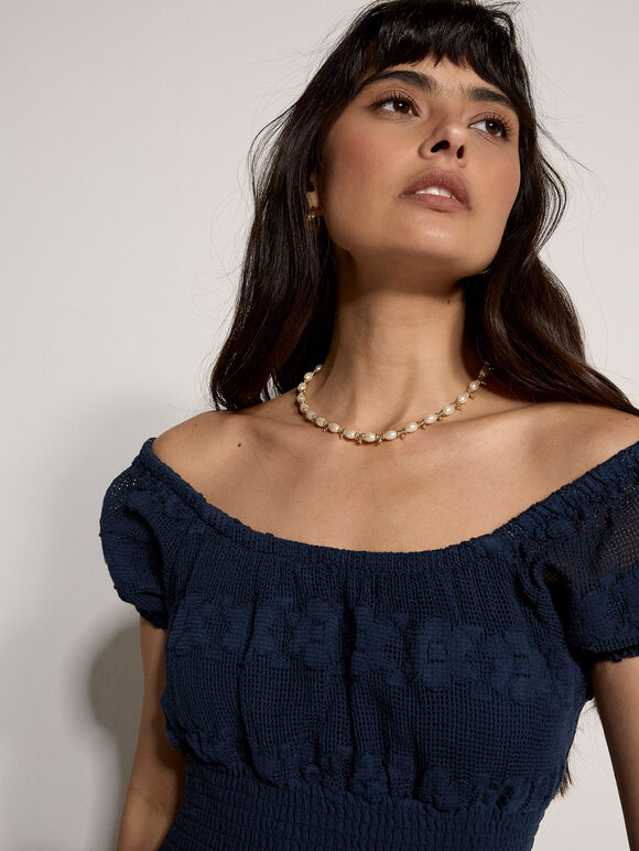 Floral Lace Milkmaid Maxi Dress, Navy, large