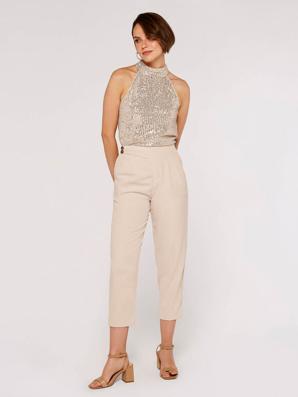 Sequin Halter Neck Top, Light Grey / Silver, large