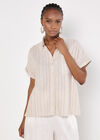 Linen Blend Stripe Shimmer Shirt, Stone, large