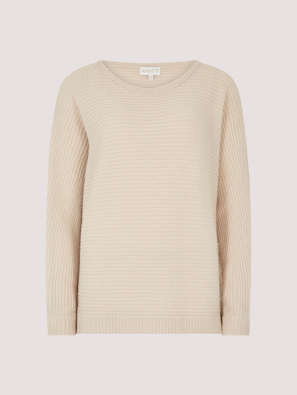 Oversized Ribbed Knit Top, Stone, large