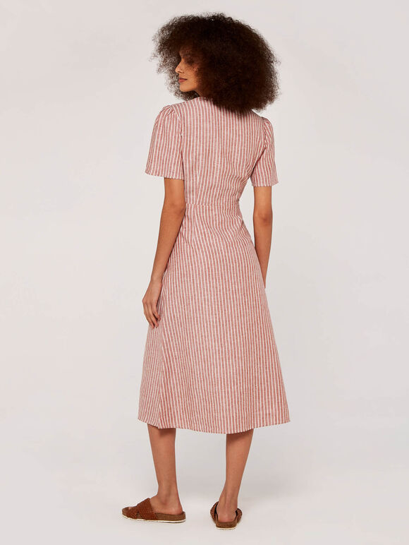 Stripe Asym Button Dress, Rust, large