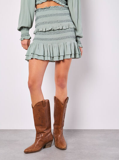 Smocked Ruffle Mini Skirt