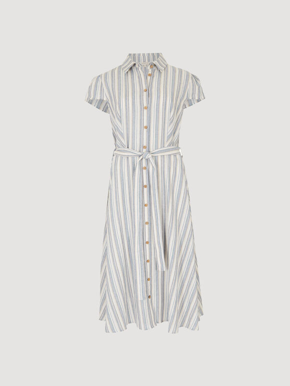 Striped Midi Shirt Dress, Blue, large