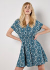 Batik Print Mini Dress, Blue, large