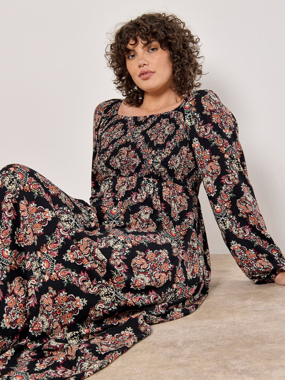 Image of Curve Folk Diamond Smocked Midi Dress