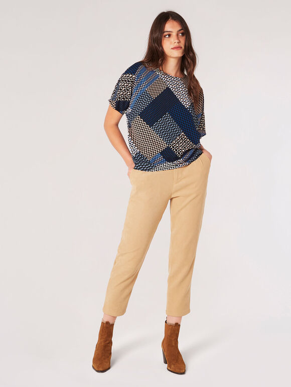 Geometric Patchwork Textured T-Shirt, Navy, large
