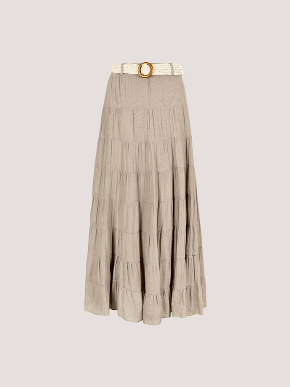 Tiered Maxi Skirt, Stone, large