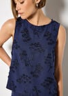 Embroidered Floral Linen Blend Shell Top, Navy, large