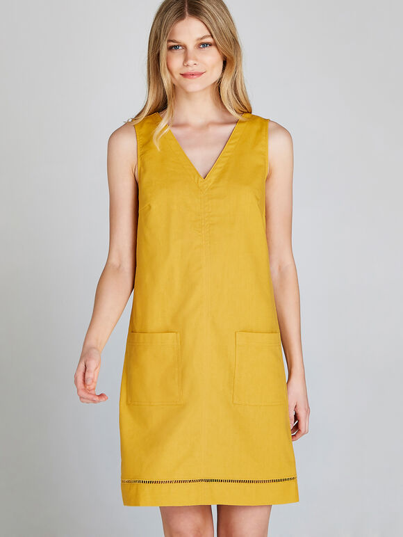 Lattice Edge Shift Dress, Mustard, large