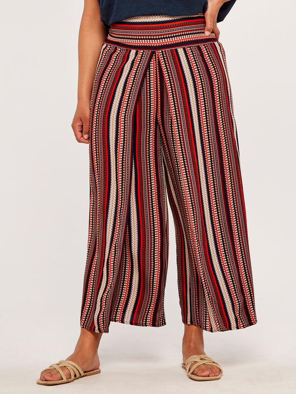 Curve Tribal Wrap Palazzo Trousers, Navy, large