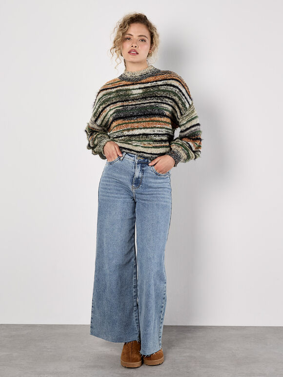 Space Dye Stripe Fluffy Jumper, Green, large