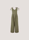 Textured Cotton Wide Leg Jumpsuit, Khaki, large