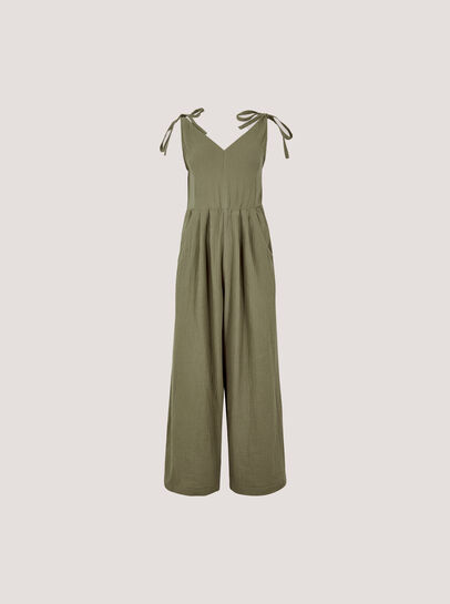 Textured Cotton Wide Leg Jumpsuit