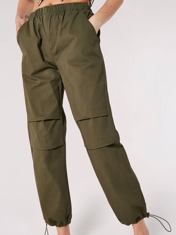 Pleat Tie Cargo Trousers, Khaki, large