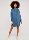 Mock Neck Jumper Mini Dress, Blue, large