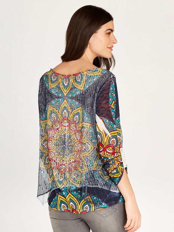Tribal Placement Underlay Top, Navy, large