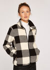 Gingham Check Fleeced Jacket, Black, large