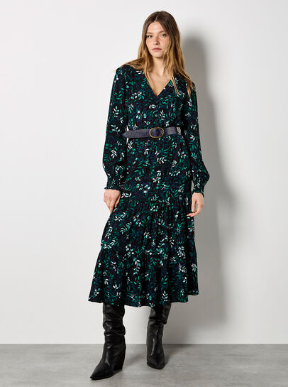 Eucalyptus Print Tiered Maxi Dress