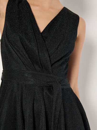 Metallic Pleat Skater Mini Dress