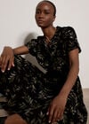 Leaf Print Shirt Midi Dress, Khaki, large