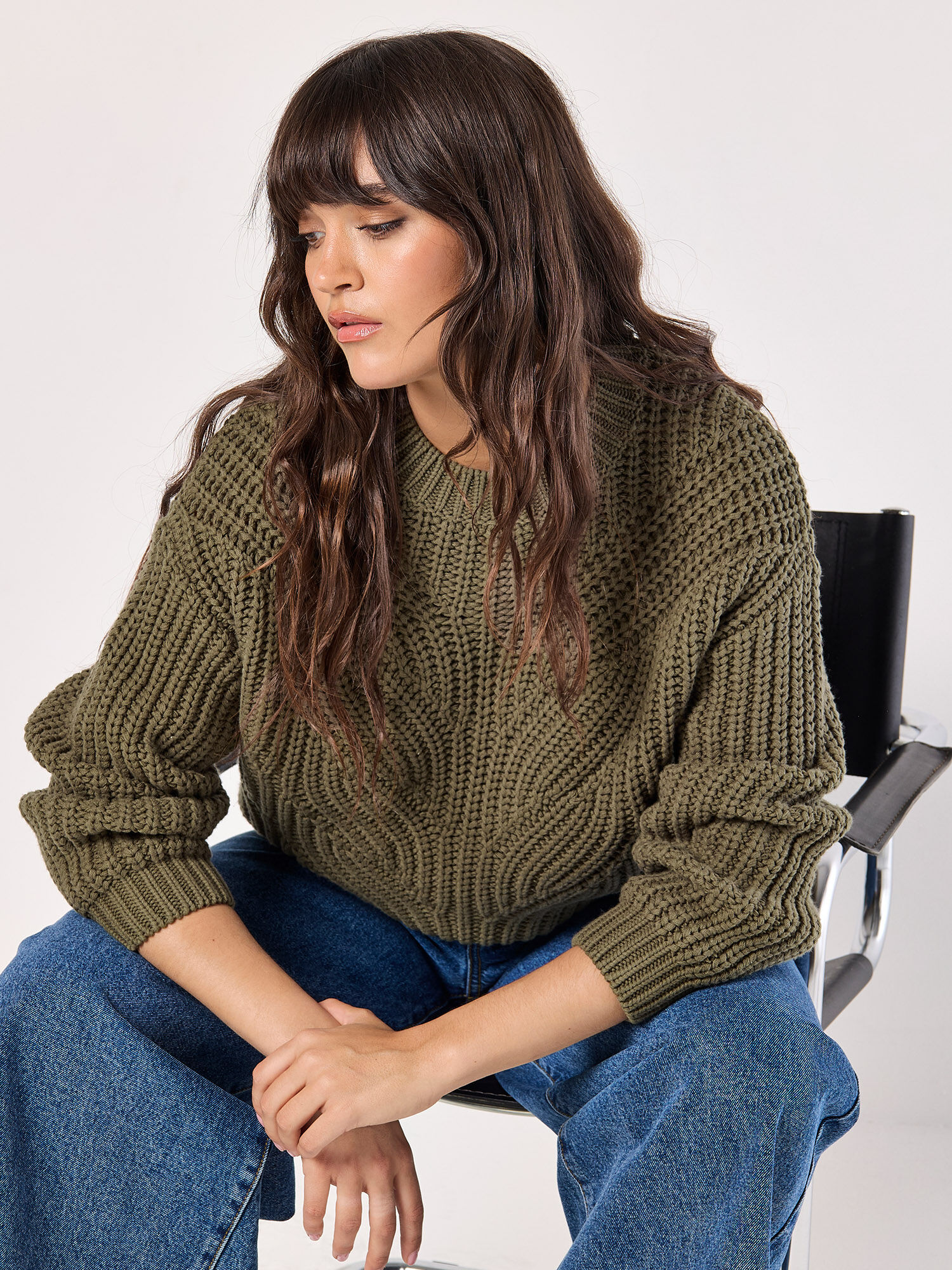 Khaki cable knit jumper sales