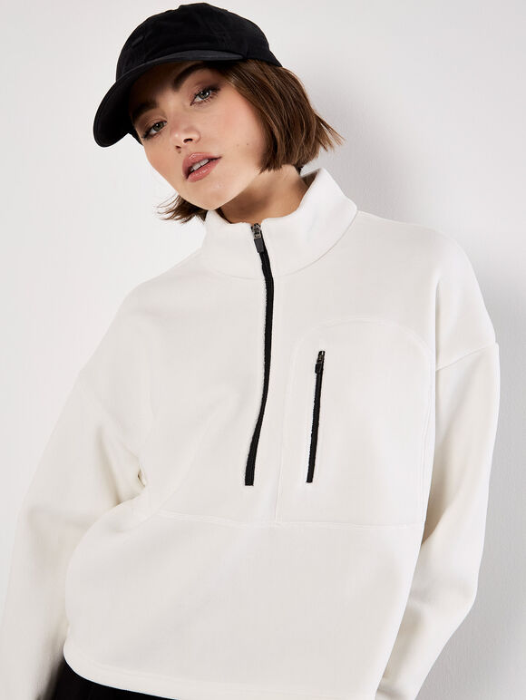 Zip Down Premium Fleece Jumper, White, large
