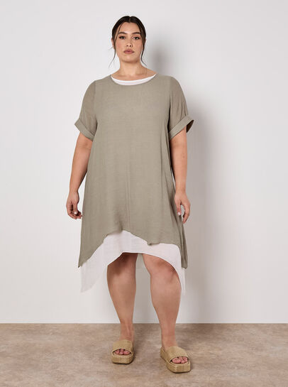 Slub Shimmer Tunic Mini Dress