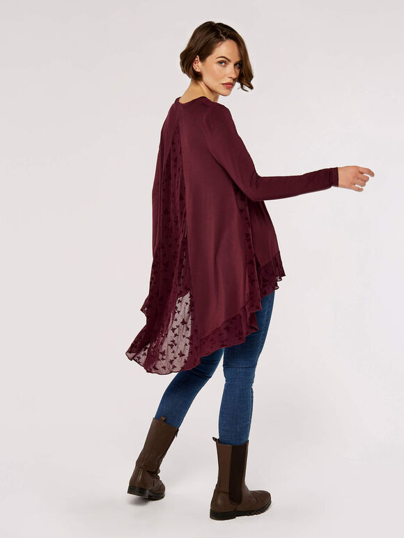 Butterfly Lace Panel Top, Burgundy, large
