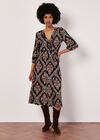Ornate Paisley Wrap Midi Dress, Black, large