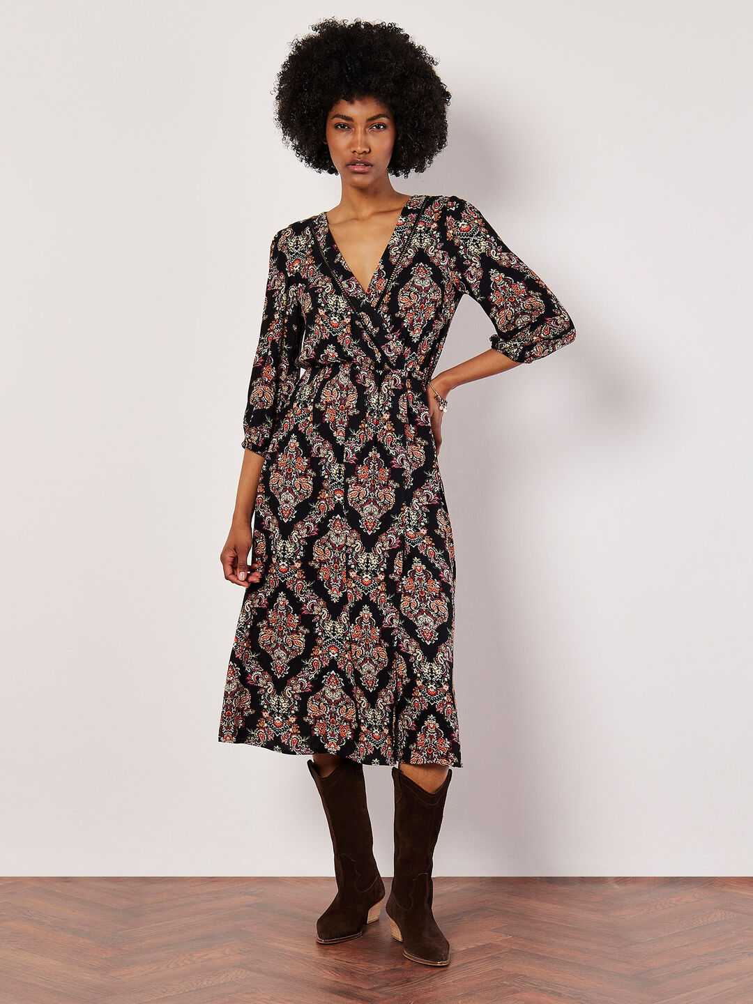 Image of Ornate Paisley Wrap Midi Dress