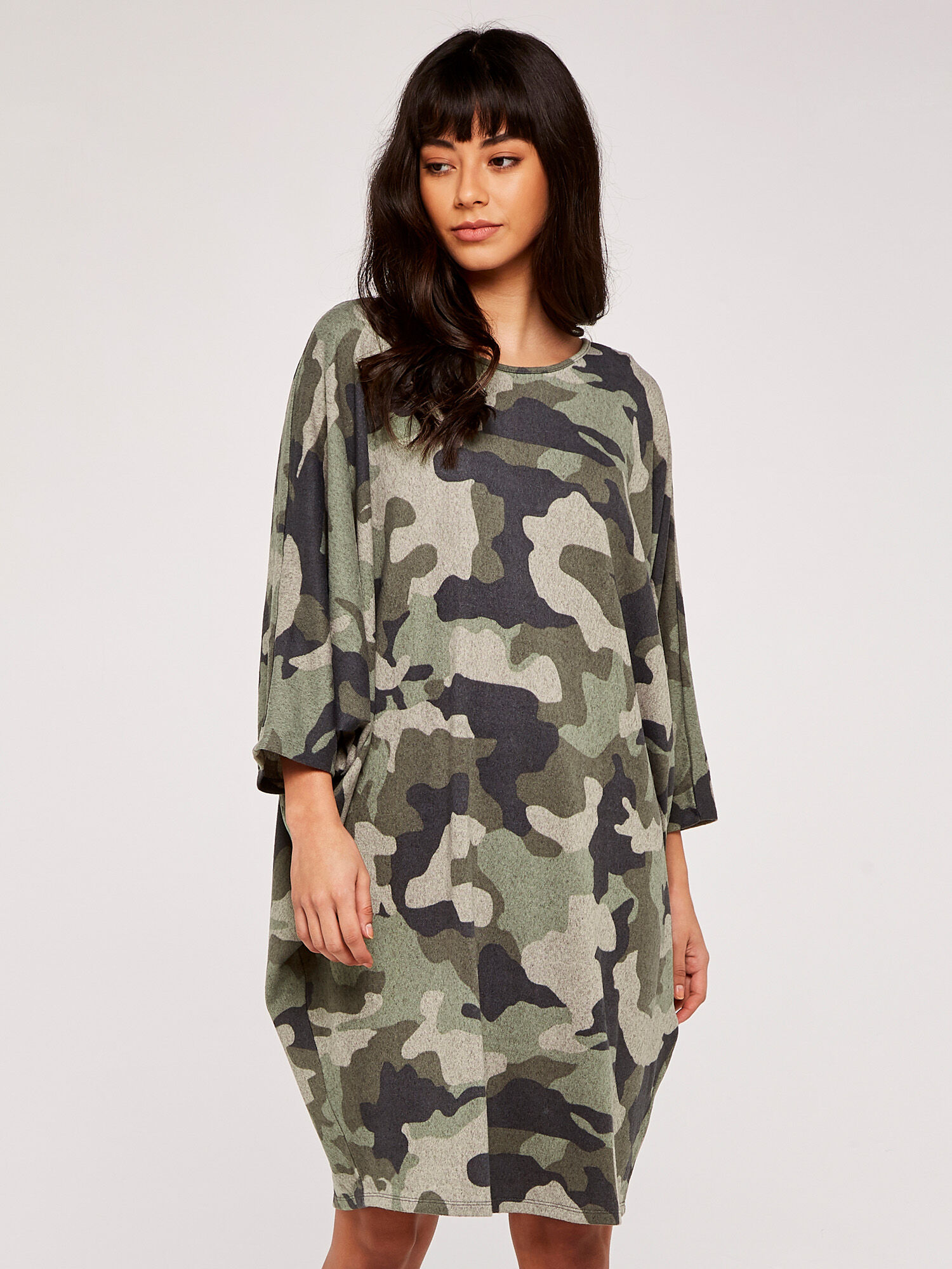 Camouflage Cozy Cocoon Dress Apricot Clothing