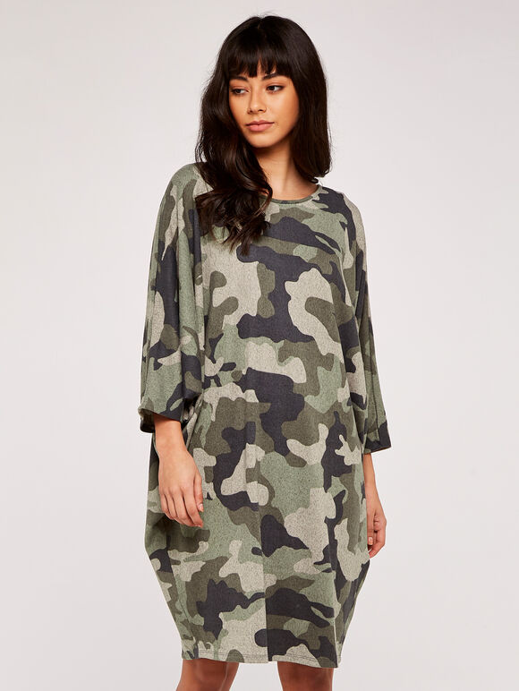 Camouflage Cozy Cocoon Dress, Green, large