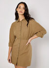 Fitted Twill Shirt Mini Dress, Stone, large