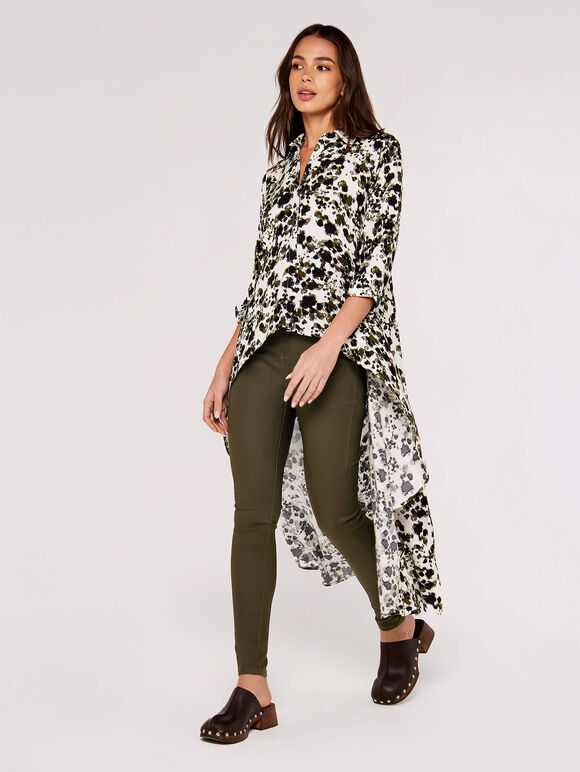 Paint Splash Extreme Hem Shirt, Khaki, large