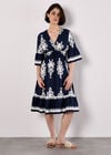 Floral Baroque Smocked Mini Dress, Navy, large