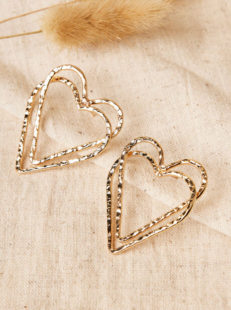 Gold Double Heart Hoop Earrings