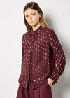 Gold Foil Ruffle Chiffon Blouse, Burgundy, large