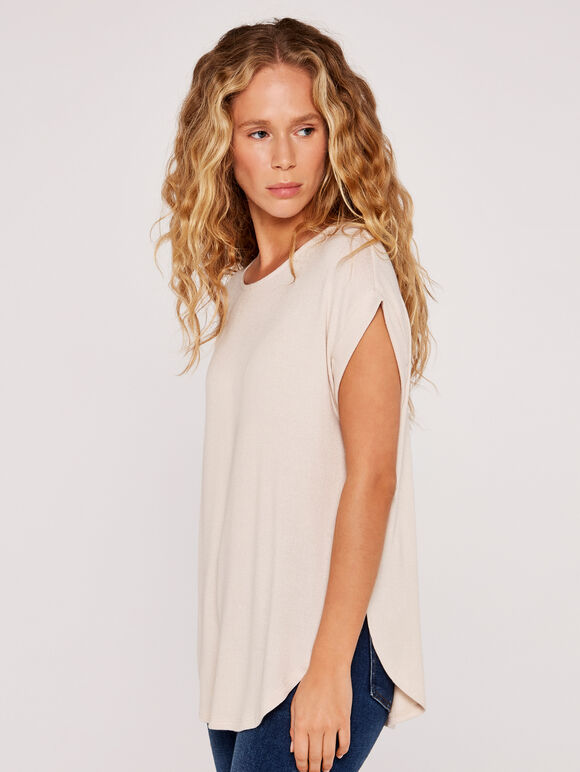 Turn Up Sleeve Top, Stone, large