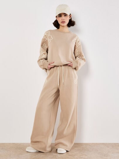 Floral Embroidered Wide Leg Joggers