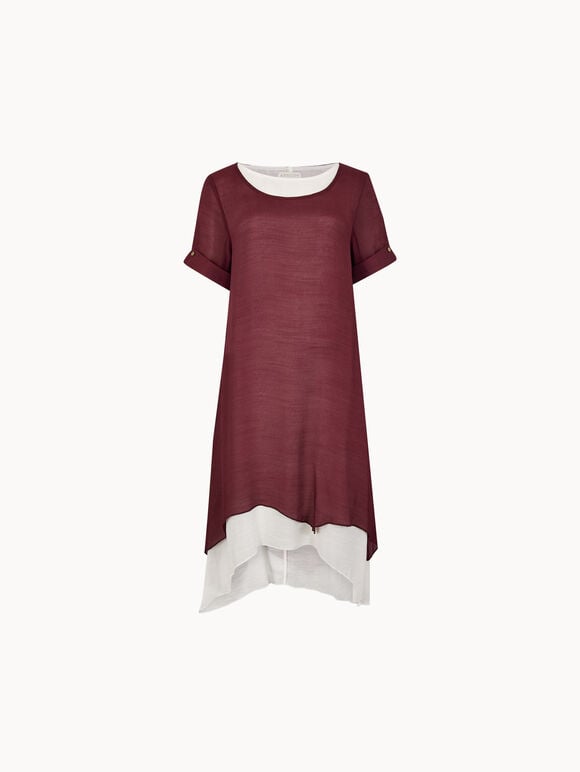 Slub Shimmer Tunic Mini Dress, Burgundy, large