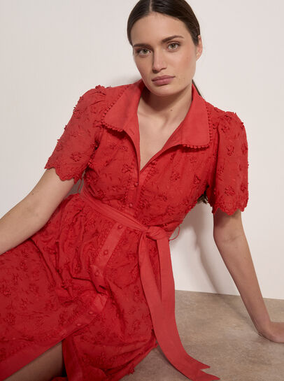 Cotton Floral Embroidered Midi Dress