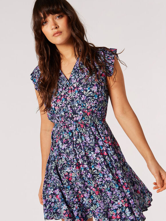 Garden Floral Mini Dress, Navy, large