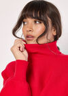 Ribbed Roll Neck Batwing Jumper, Red, large