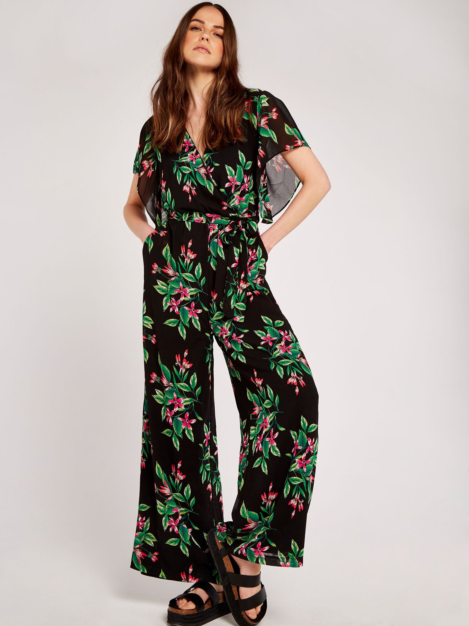 Tropical Floral Jumpsuit Apricot Clothing