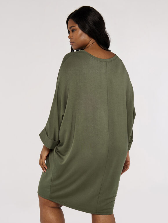 Curve Cocoon Mini Dress, Khaki, large