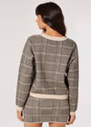 Check Knitted Jumper, Stone, large