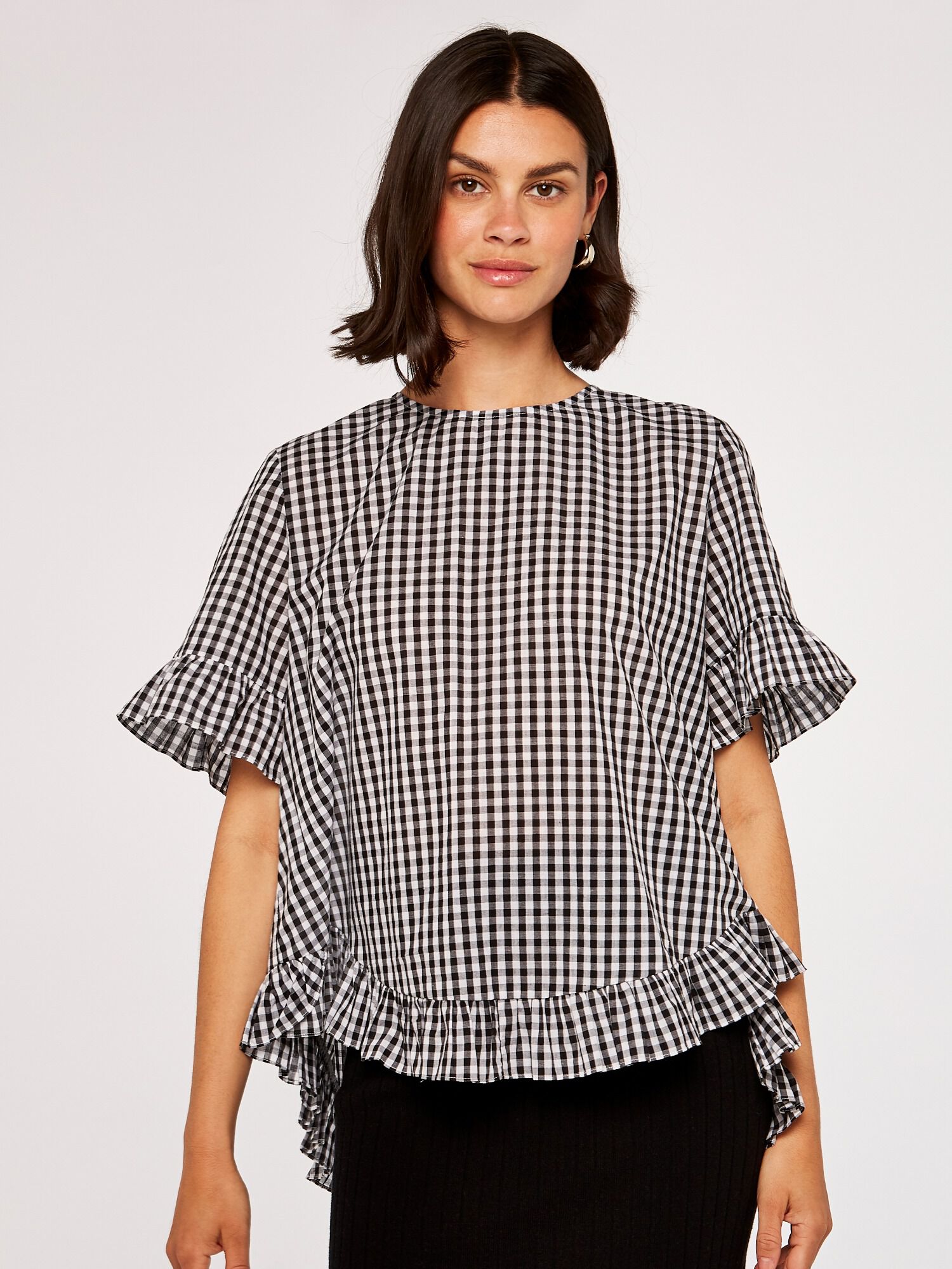 Gingham ruffle hot sale top
