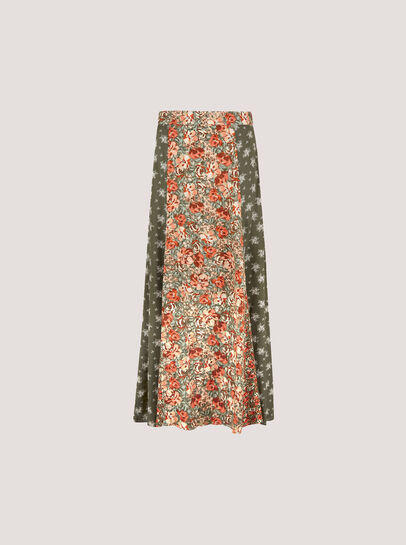 Floral Patchwork Print Midi Skirt