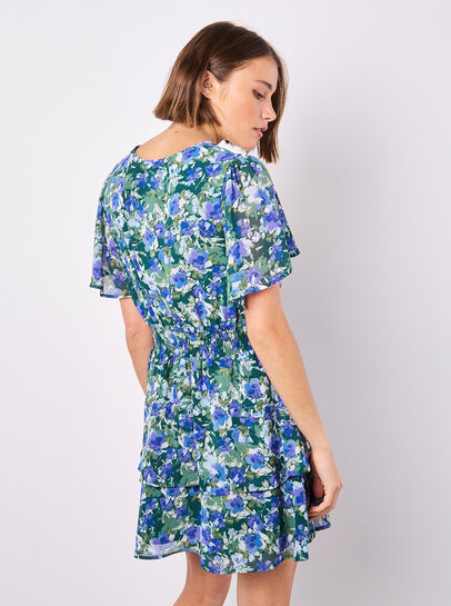 Watercolour Floral Chiffon Mini Dress