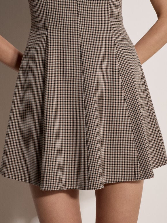 Heritage Check Fit And Flare Mini Dress, Brown, large